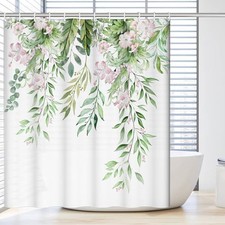 Spring Shower Curtain Set for Bathroom, 72"W x 72"L (Pack of 1) Green Leaves — custom printed polyester bath curtain