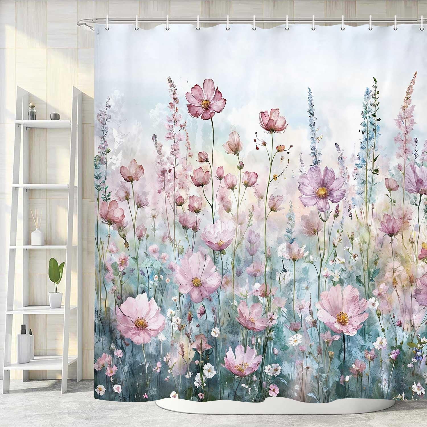 Custom Printed Bath Curtain — custom printed polyester bath curtain detail view