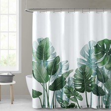 Shower Curtains for Bathroom - Tropical Leaves Plant on White Background Odor... — custom printed polyester bath curtain