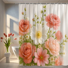 Floral Shower Curtain - Pink and White Flowers Design for Home Decor — custom printed polyester bath curtain
