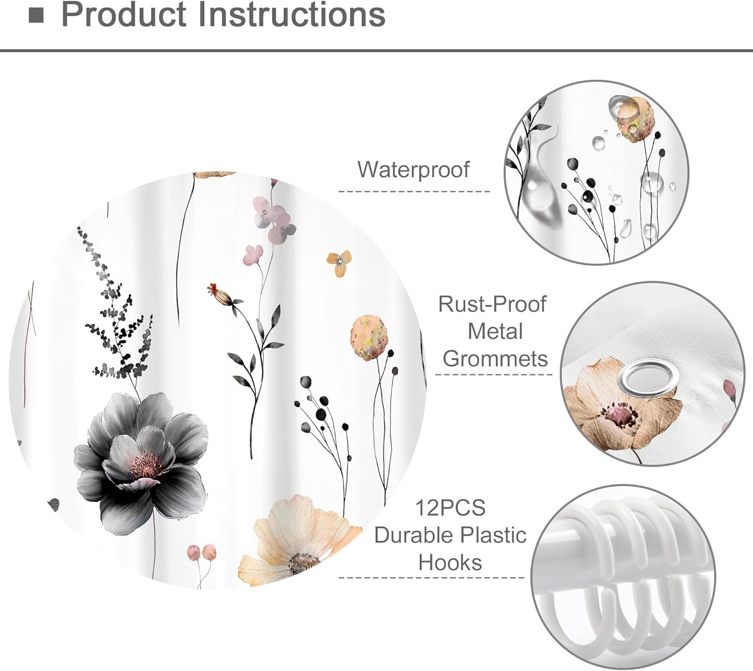 Custom Printed Bath Curtain — custom printed polyester bath curtain detail view