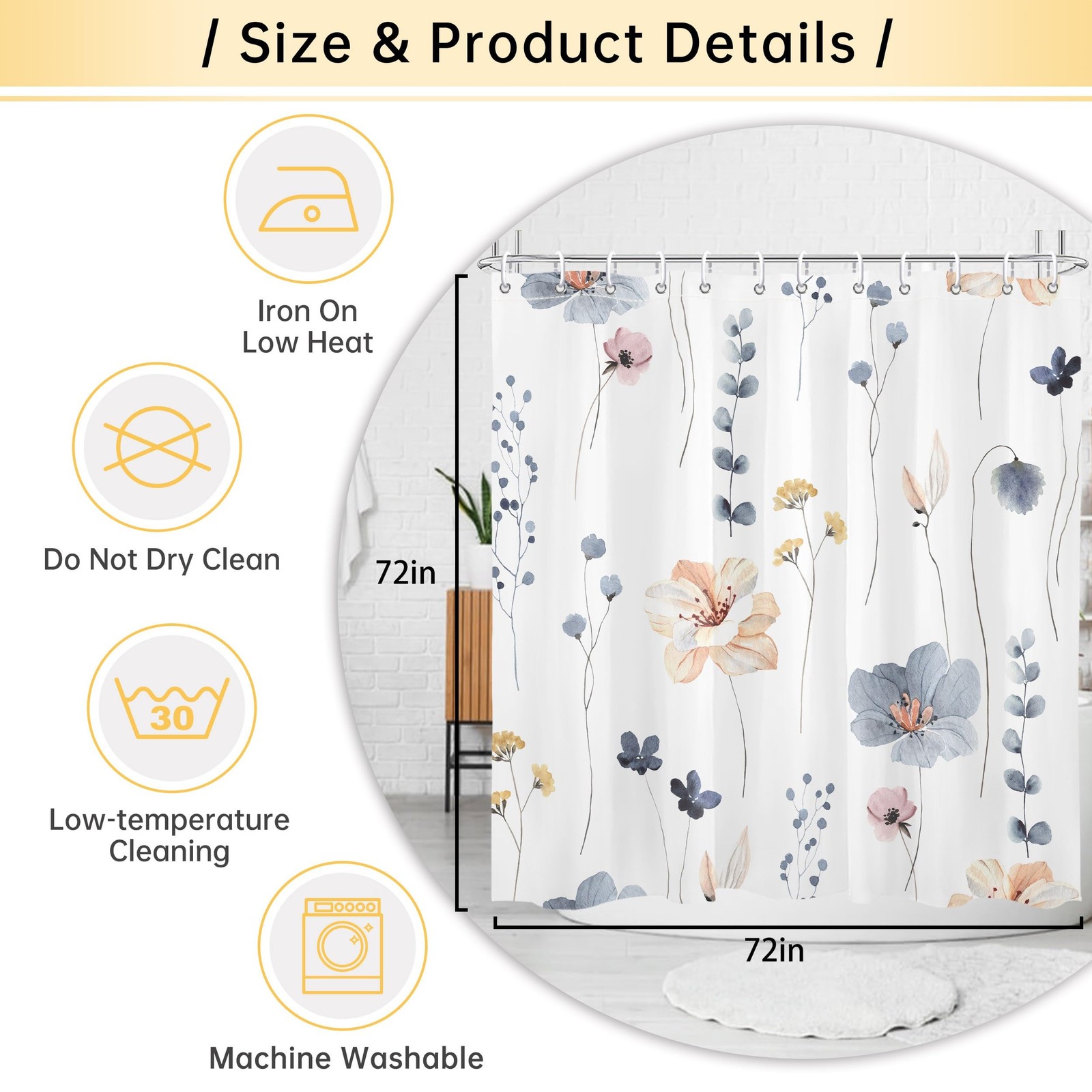 Custom Printed Bath Curtain — custom printed polyester bath curtain detail view