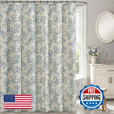 Slozzi Extra Long Linen Blue Floral Shower Curtain 96 Inch Long Linen Textured — custom printed polyester bath curtain