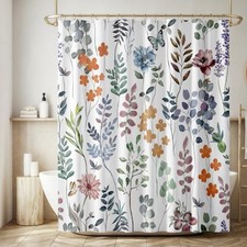 Watercolor Floral Shower Curtain Colorful Flower Blue Blue Green Watercolor — custom printed polyester bath curtain