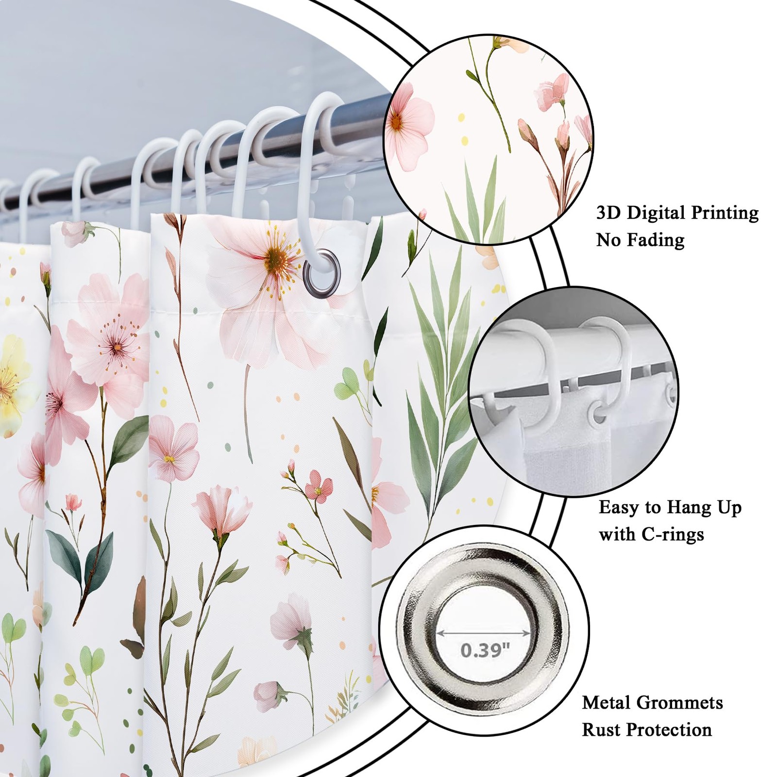 Custom Printed Bath Curtain — custom printed polyester bath curtain detail view
