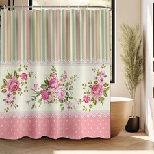 Rose Shower Curtain Spring Floral Pink Girl Bathroom Decor Waterproof Cloth F... — custom printed polyester bath curtain