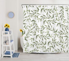 Farmhouse Vintage Botanical Green Leaf Shower Curtain Set for Bathroom Decor — custom printed polyester bath curtain