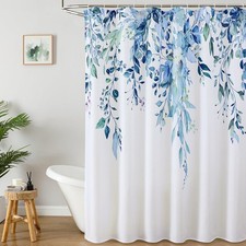Blue Eucalyptus Shower Curtain Set Watercolor Floral Plant 72x72 Inch — custom printed polyester bath curtain