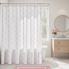 Girly Pink Floral Shower Curtain Cute Fabric Washable Decor 72x72 Inch — custom printed polyester bath curtain