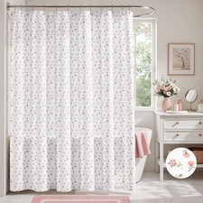 Girly Pink Floral Shower Curtain Cute Fabric Washable Bathroom 72x78 Inch Set — custom printed polyester bath curtain
