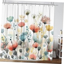 Rustic Boho Floral Shower Curtain, Bright Colorful 72"W x 78"L (Pack of 1) Blue — custom printed polyester bath curtain
