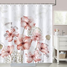 Blush Pink Floral Shower Curtain Watercolor Flower Plants 72x72 Inches — custom printed polyester bath curtain