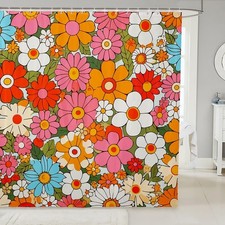 72x72 Inch Groovy Flower 60S Shower Curtain Bathroom Decor Kids Accessories — custom printed polyester bath curtain