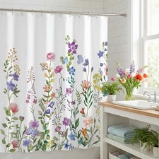 Spring Floral Wildflower Plant Shower Curtain Waterproof 72x72 Inch 12 Hooks — custom printed polyester bath curtain