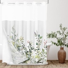 Tititex No Hooks Snap in Liner Green Eucalyptus Leaves Shower Curtain Sets, H... — custom printed polyester bath curtain