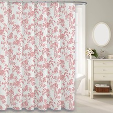 Pink Shower Curtain Floral Cotton Cottagecore Bathroom Decor 72x72 Inch Bath — custom printed polyester bath curtain