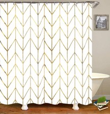 JTMall Shower Curtain Gold Chevron Geometric White Fabric 72x72 Inch Hooks — custom printed polyester bath curtain