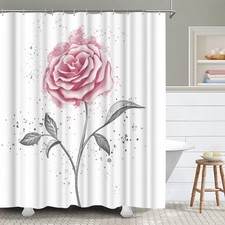 Rose Shower Curtain Blush Pink Flower Floral Fabric Hooks 72x72 Inch — custom printed polyester bath curtain