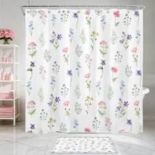 Green Botanical Leaf Farmhouse Floral Shower Curtain Set for Bathroom Decor — custom printed polyester bath curtain