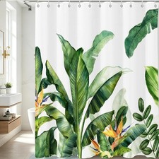 Dark Green Monstera Leaf Tropical Green Shower Curtain 72" x 72" Bathroom — custom printed polyester bath curtain