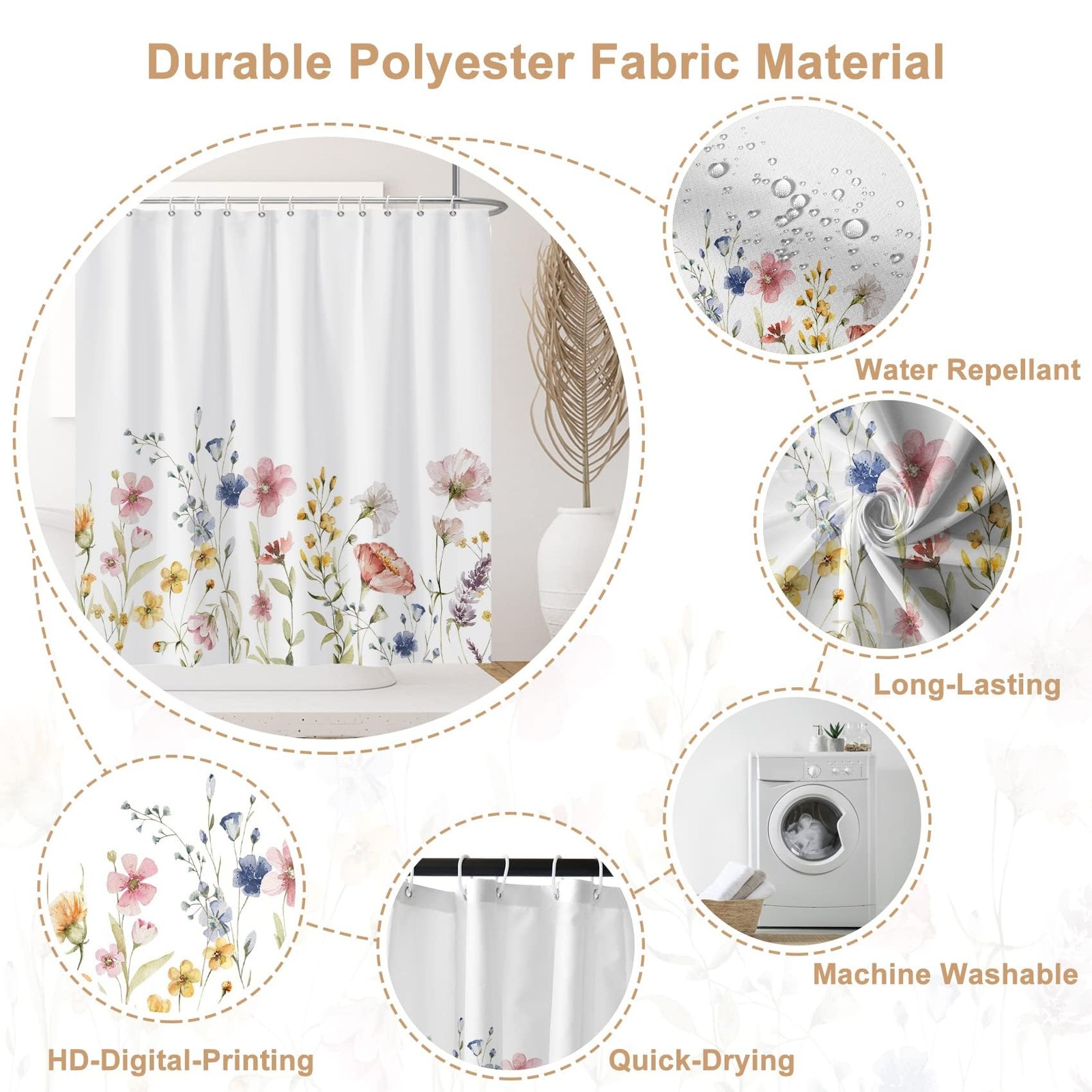 Custom Printed Bath Curtain — custom printed polyester bath curtain detail view