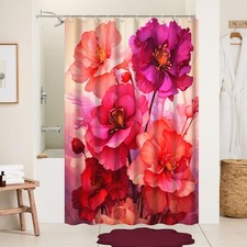 Red Shower Curtain for Bathroom Hot Pink Floral Shower Curtain Set with Hooks... — custom printed polyester bath curtain