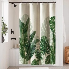 Linen Shower Curtain 36 W X 72 L Inch Tropical Green Leaf Shower Curtains Bot... — custom printed polyester bath curtain