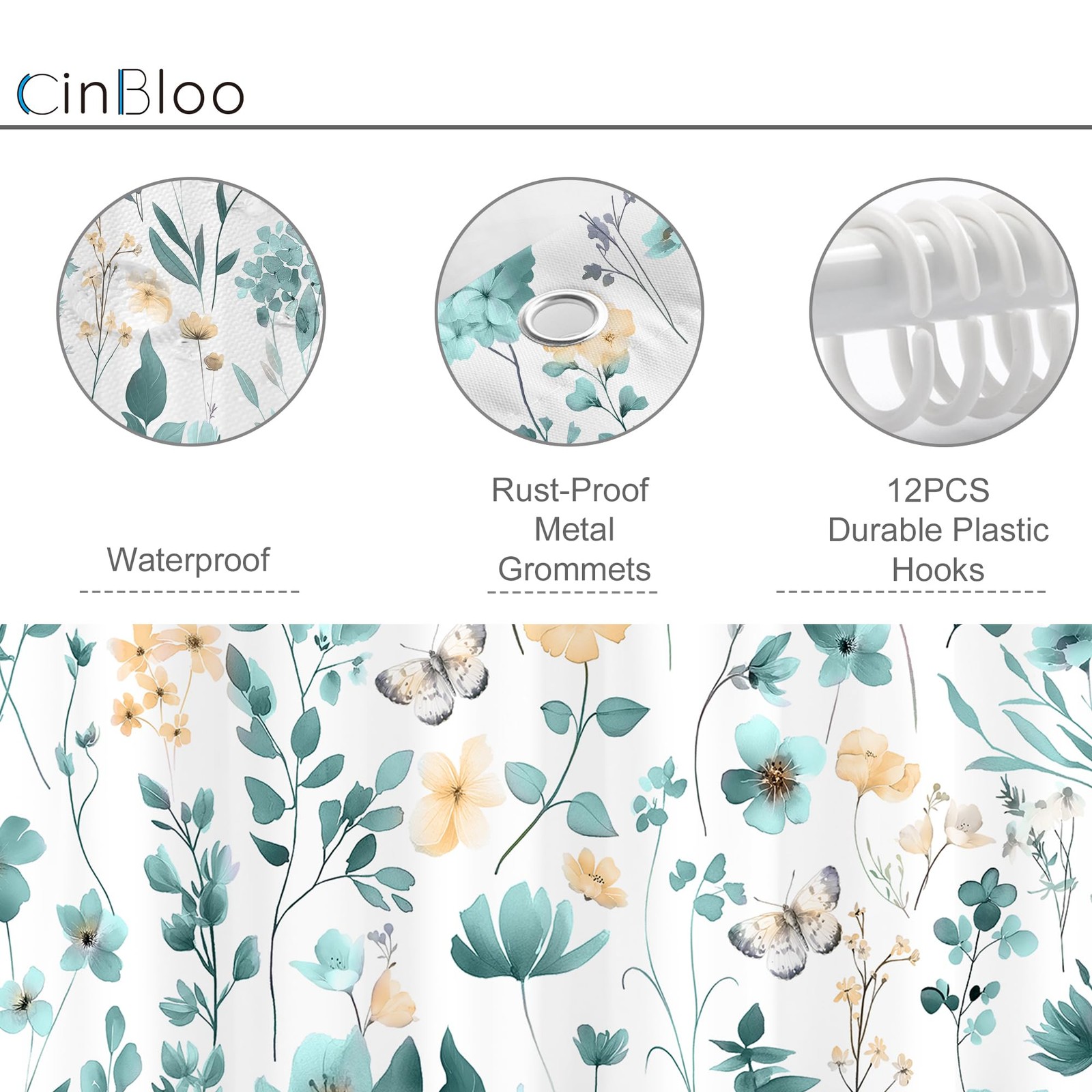Custom Printed Bath Curtain — custom printed polyester bath curtain detail view
