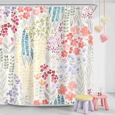 Cute Floral Shower Curtain Colorful Watercolor Plant Leaves Decor 72x72 Inch — custom printed polyester bath curtain