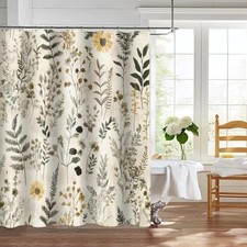Vintage Flower Shower Curtain Elegant Yellow Wildflower Brown Dark Green — custom printed polyester bath curtain