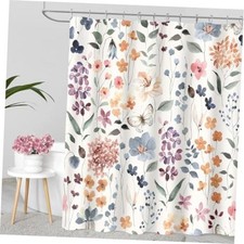 Cute Floral Colorful Fabric Shower Curtains for 72"W x 72"L (Pack of 1) Ivory — custom printed polyester bath curtain