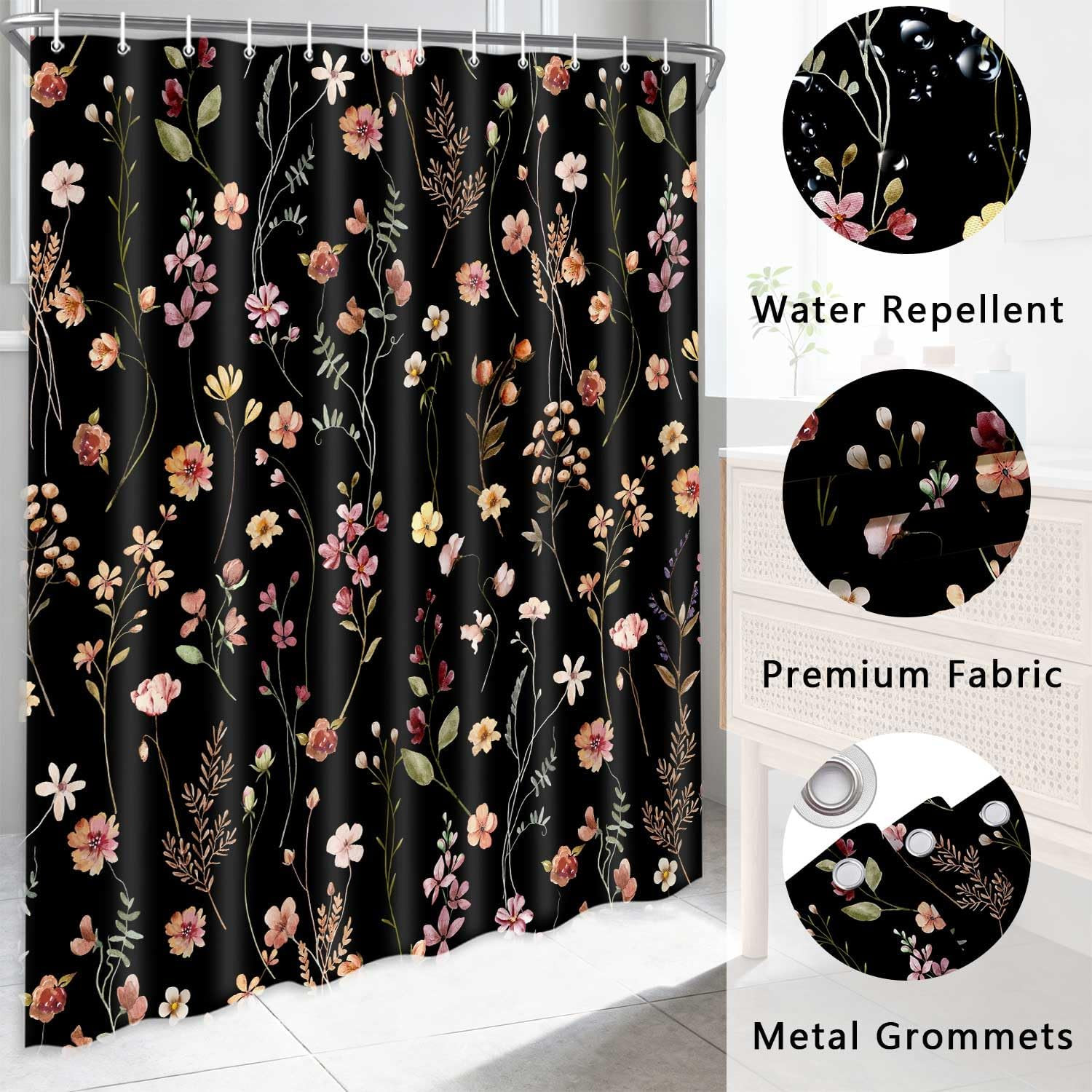 Custom Printed Bath Curtain — custom printed polyester bath curtain detail view