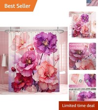 Pink Floral Fabric Shower Curtain 72x72 Inch Rose Leaf Bathroom Decor With Hooks — custom printed polyester bath curtain