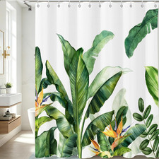 Shower Curtain Tropical Green Leaves Shower Curtains for Bathroom Monstera Palm — custom printed polyester bath curtain