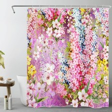 Plant Watercolor Wildflower Pink Floral Shower Curtain Bathroom Accessories Set — custom printed polyester bath curtain
