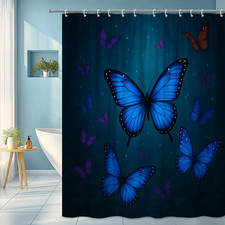 Blue Butterfly Shower Curtain - Vibrant Nature Decor for Bathroom — custom printed polyester bath curtain