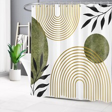 Plant Green Leaf Mid Century Minimalist Shower Curtain Set for Bathroom Decor — custom printed polyester bath curtain