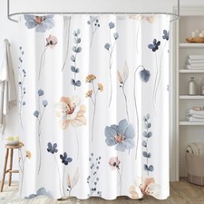 Long Shower Curtain 72 x 78, Watercolor Floral 72"W x 78"L (Pack of 1) Blue — custom printed polyester bath curtain