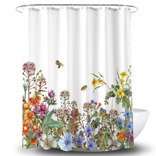 Beautiful Watercolor Wildflowers Bee Field Shower Curtain Set 72x72 Inch — custom printed polyester bath curtain