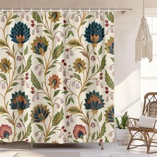 Vintage Floral Shower Curtain for Bathroom, Rustic Farmhouse Beige and Teal S... — custom printed polyester bath curtain