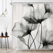Gray Floral Shower Curtain 72x72 Inch Watercolor Gothic Dark Flower Minimalist — custom printed polyester bath curtain