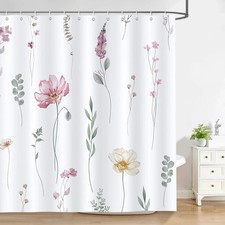 Watercolor Floral Shower Curtain, Pink Beige Flower Leaves Modern Minimalist ... — custom printed polyester bath curtain