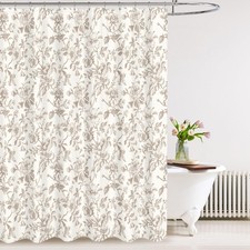 Boho Rustic Beige Flower Faux Linen Shower Curtain, Vintage Bathroom Decorati... — custom printed polyester bath curtain