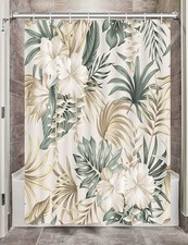 Tropical Plant Flower RV Camper Shower Curtain for Bathroom, Vintage Sage Gre... — custom printed polyester bath curtain