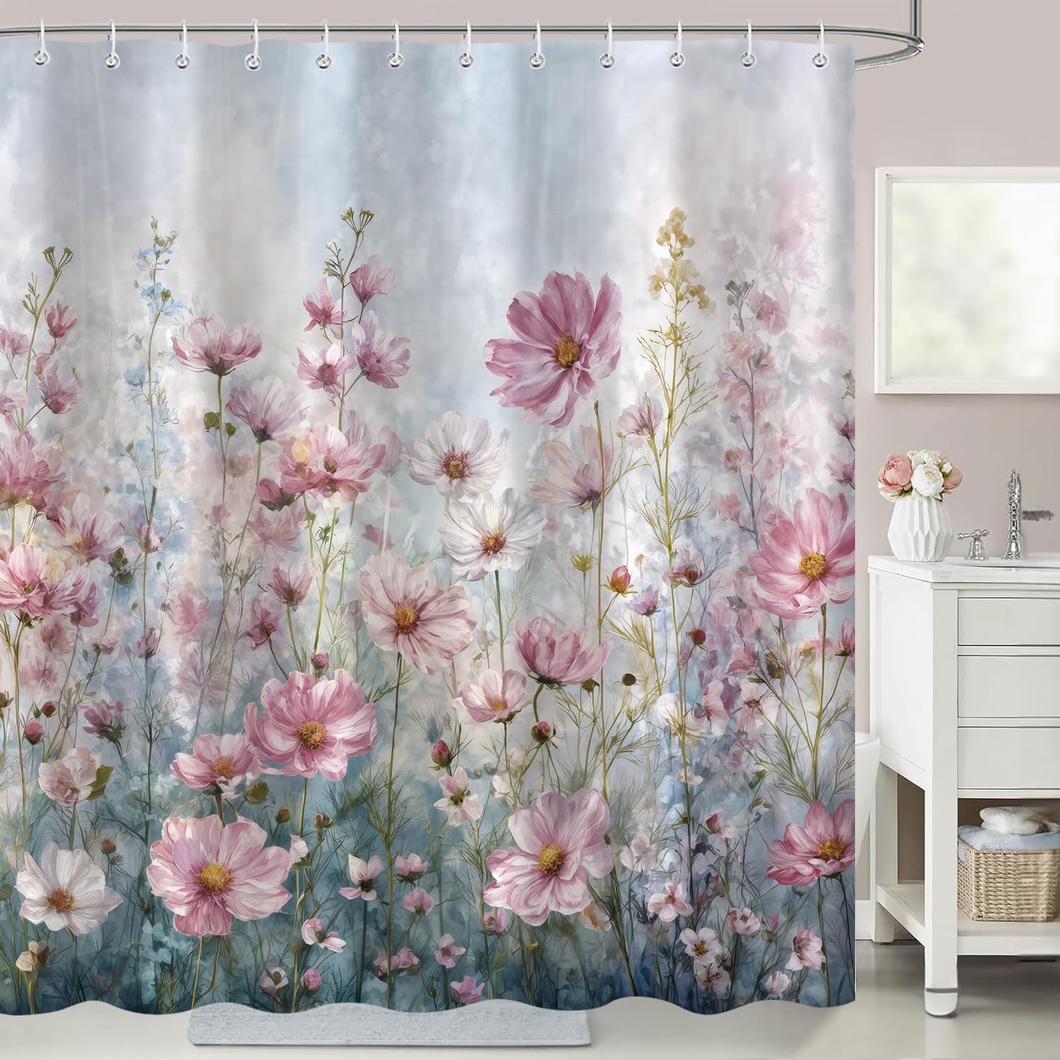 Custom Printed Bath Curtain — custom printed polyester bath curtain detail view