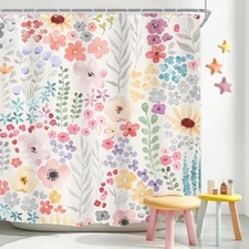 Cute Floral Colorful Shower Curtain,Spring Boho Kids Girls Girly Wildflower P... — custom printed polyester bath curtain