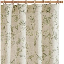 Floral Linen Blend Light Filtering Curtain Panels Peony Design Rod Pocket Drapes — custom printed polyester bath curtain