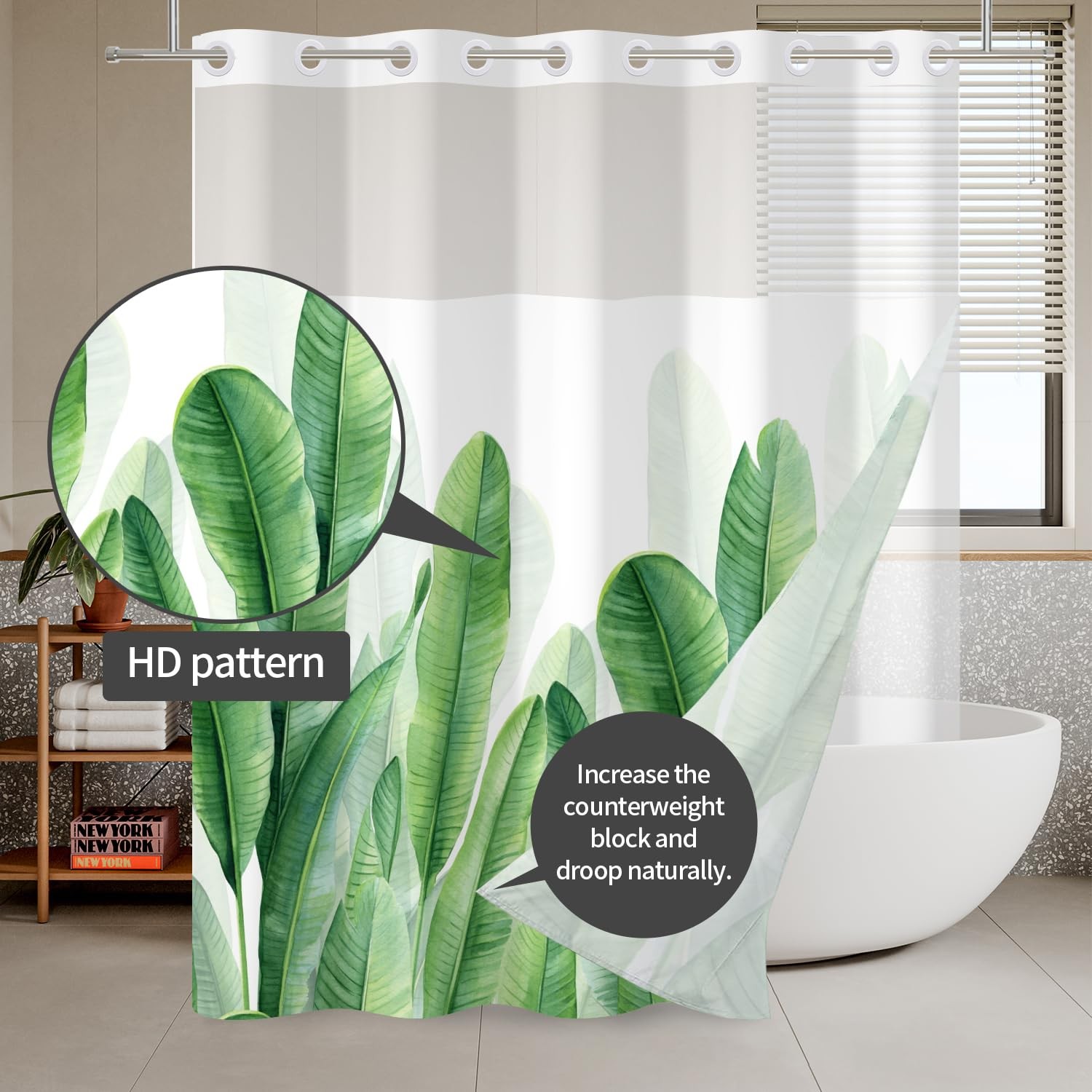 Custom Printed Bath Curtain — custom printed polyester bath curtain detail view