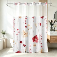 Floral Shower Curtain with Snap On Liner, Bottom Magnets Waterproof Bath Curtain — custom printed polyester bath curtain