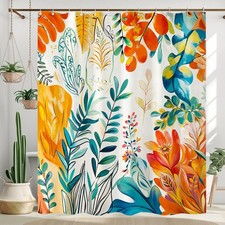 Kanuyee Floral Shower Curtain Colorful Plant Shower Curtain Cloth Fabric — custom printed polyester bath curtain